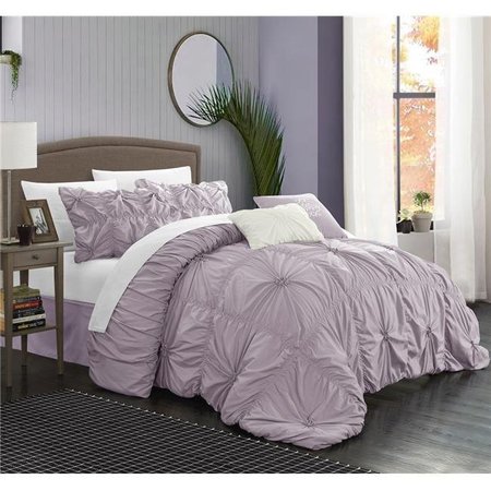 CHIC HOME Chic Home CS1441-US Ramanda Floral Pinch Pleat Ruffled Designer Embellished Comforter Set - Lavender - Queen - 6 Piece CS1441-US